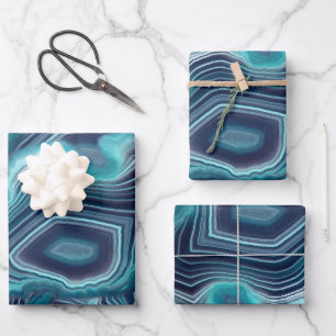Blue & Violet Agate Geode Wrapping Paper Sheets