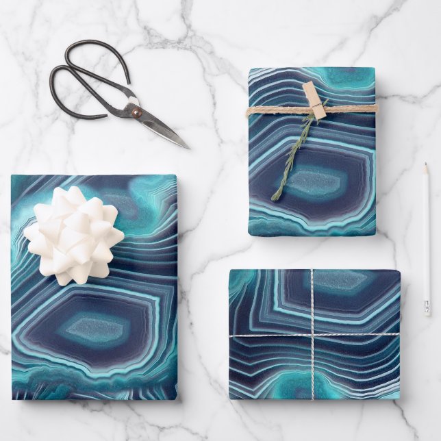 Blue & Violet Agate Geode Wrapping Paper Sheets (Front)