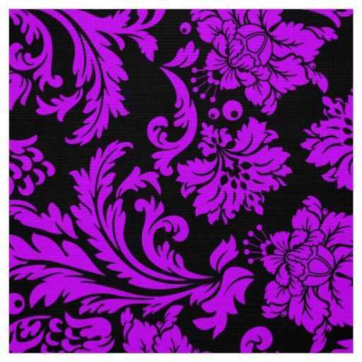 Blue Violet And Black Floral Damasks Fabric