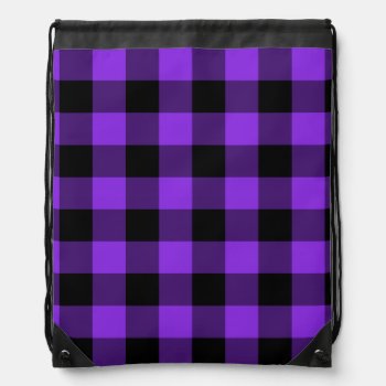 Blue Violet And Black Gingham Drawstring Bag by purplestuff at Zazzle