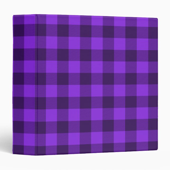 Blue Violet and Dark Purple Buffalo Plaid Gingham 3 Ring Binder (Front/Spine)