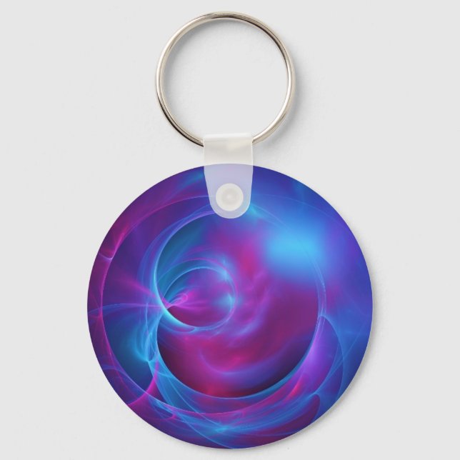 Blue Violet and Pink Cosmic Swirly Fractal Keychain (Front)