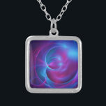 Blue Violet and Pink Cosmic Swirly Fractal Silver Plated Necklace<br><div class="desc">A surreal fractal image with circles and swirls colored purple,  violet,  blue and pink creating a psychedelic abstract design. Has a cosmic outer space feel with a smooth texture,  glowing colors,  deep shadows and bright luminous highlights.</div>