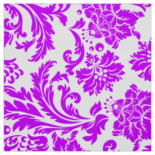 Blue Violet And White Floral Damasks Fabric