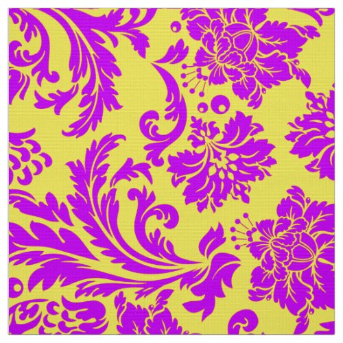 Blue Violet And Yellow Floral Damasks Fabric