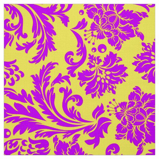 Blue Violet And Yellow Floral Damasks Fabric