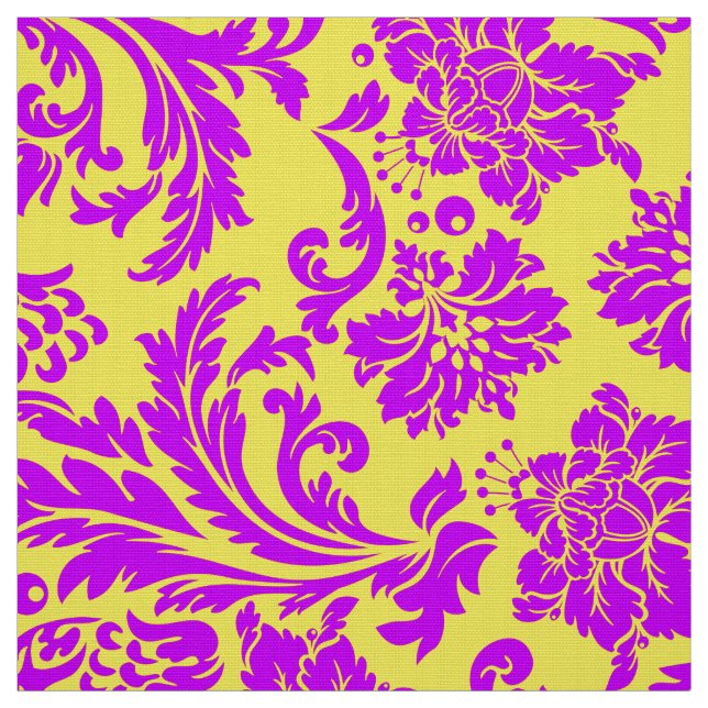 Blue Violet And Yellow Floral Damasks Fabric (Swatch)