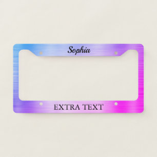 Blue/Violet Brushed Metal, Name & Extra Black Text License Plate Frame