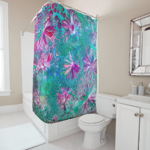 Blue, Violet, Emerald Acrylic Painting Colorful Shower Curtain