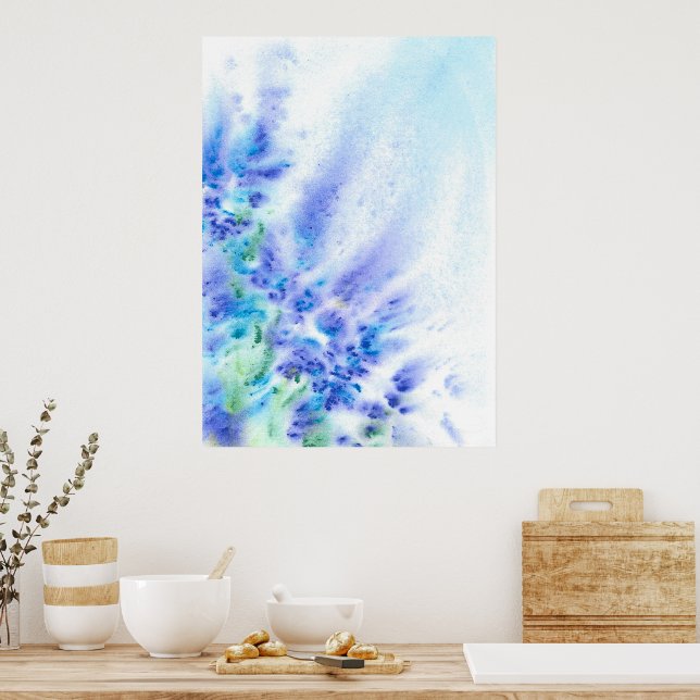 Blue Violet Field of Flowers Abstract Watercolor Poster (Kitchen)