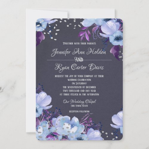 Blue Violet Floral Wedding Invitation