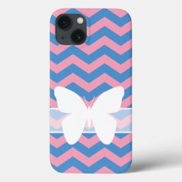 Blue Violet Frosted Orchid Chevrons with Butterfly iPhone 13 Case