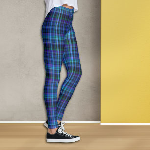 Blue Violet Green Black Tartan Plaid Leggings