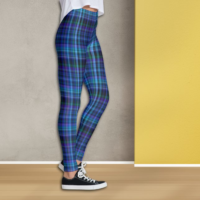 Blue Violet Green Black Tartan Plaid Leggings (Creator Uploaded)