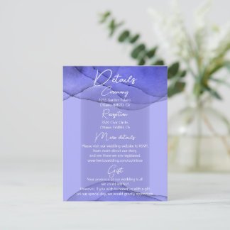 Blue violet lavender wedding details enclosure card
