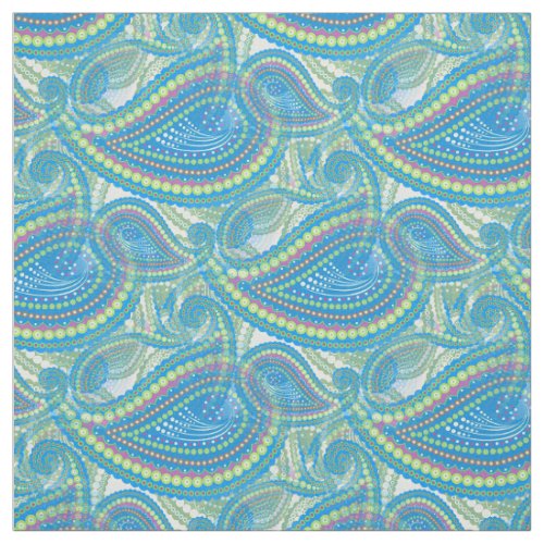 Blue Violet Lime Green Paisley Floral Art Pattern Fabric