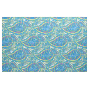Blue Violet Lime Green Paisley Floral Pattern Fabric