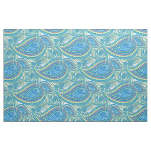 Blue Violet Lime Green Paisley Floral Pattern Fabric