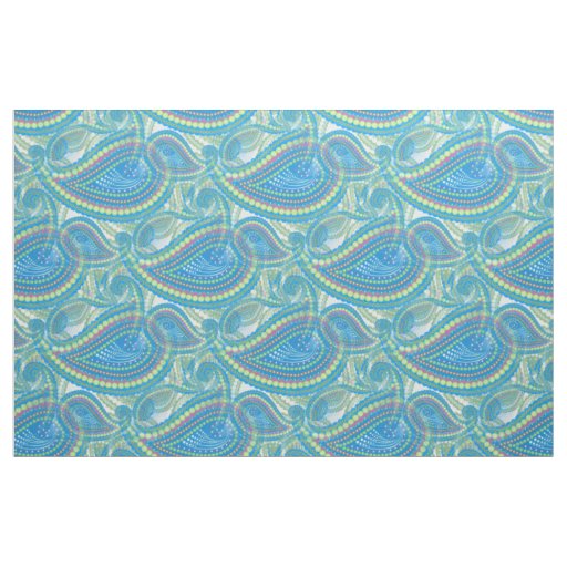 Blue Violet Lime Green Paisley Floral Pattern Fabric
