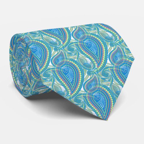 Blue Violet Lime Green Paisley Floral Pattern Tie