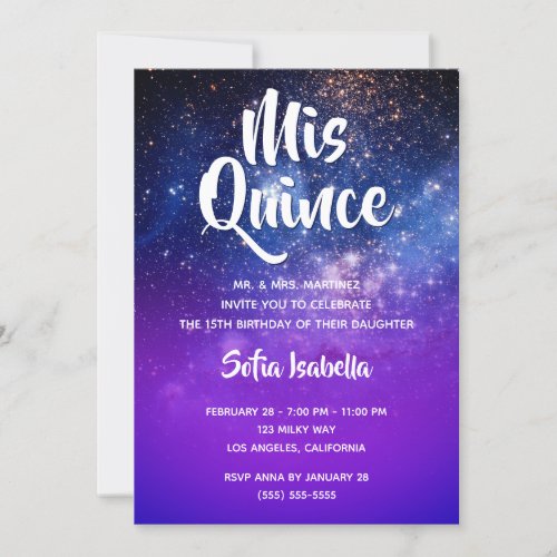 Blue Violet Ombre Cosmic Photo Mis Quince Birthday Invitation