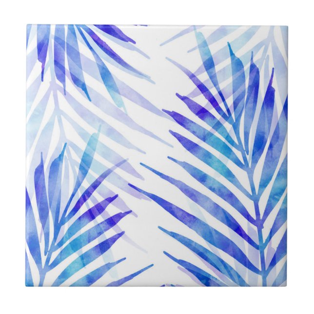 Blue Violet Palm Fronds Ceramic Tile (Front)