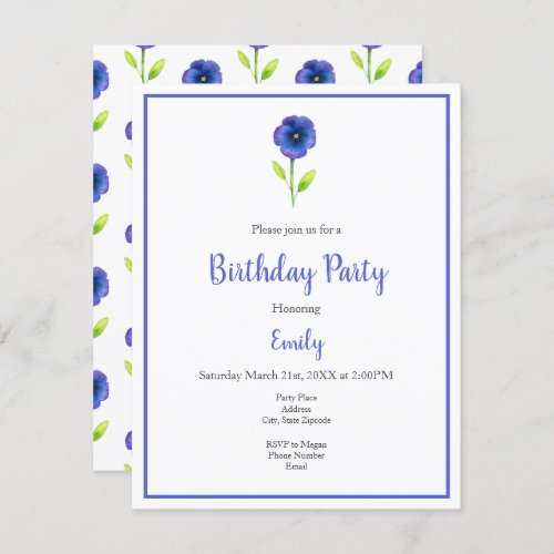 Blue Violet Pansies Invitation