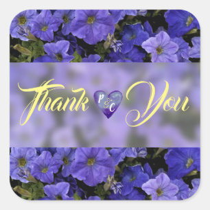Blue Violet Petunias Wedding Thank You Square Sticker