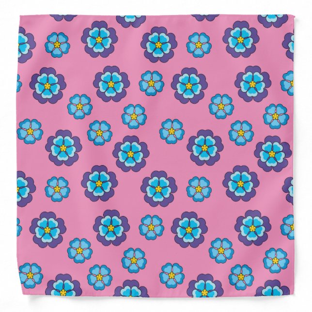Blue Violet Pink Floral Pattern Bandana (Front)