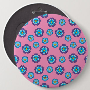 Blue Violet Pink Floral Pattern Button