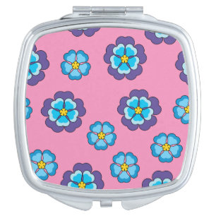 Blue Violet Pink Floral Pattern Compact Mirror