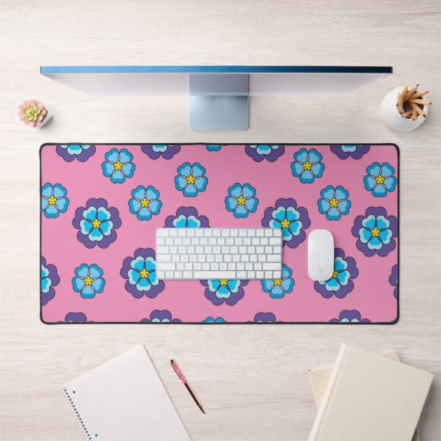 Blue Violet Pink Floral Pattern Desk Mat (Office 1)