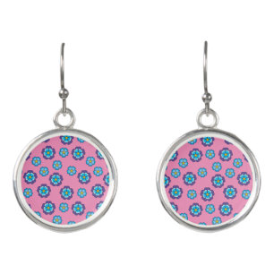 Blue Violet Pink Floral Pattern Earrings