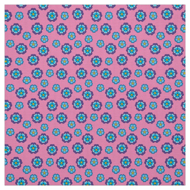 Blue Violet Pink Floral Pattern Fabric (Swatch)
