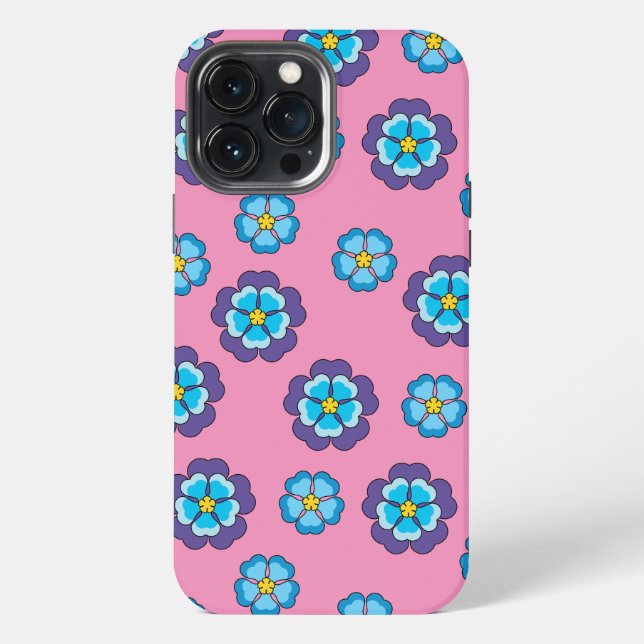 Blue Violet Pink Floral Pattern Iphone Case (Back)