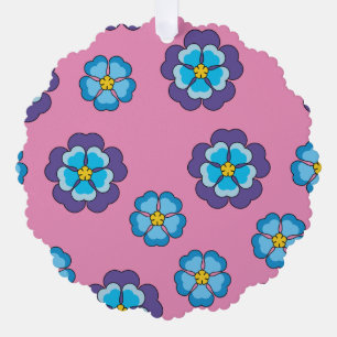 Blue Violet Pink Floral Pattern Ornament Card