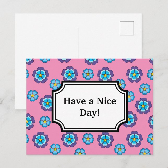 Blue Violet Pink Floral Pattern | Personalize Holiday Postcard (Front/Back)