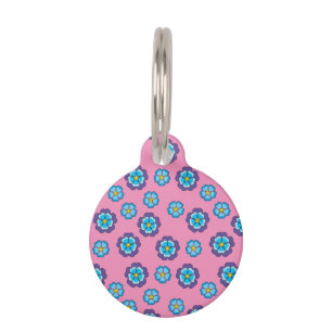 Blue Violet Pink Floral Pattern Personalize Pet ID Tag