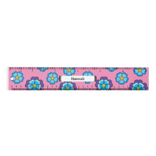 Blue Violet Pink Floral Pattern Personalize Ruler