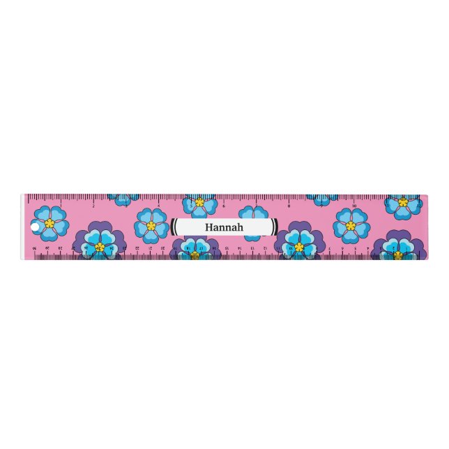 Blue Violet Pink Floral Pattern | Personalize Ruler (Front)