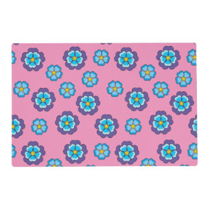 Blue Violet Pink Floral Pattern Placemat
