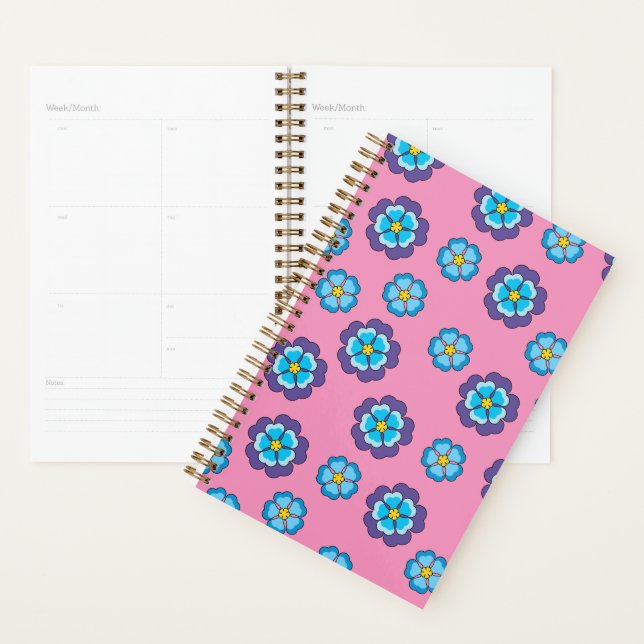 Blue Violet Pink Floral Pattern Planner (Display)
