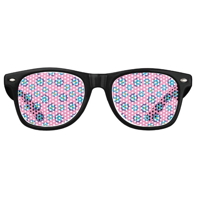 Blue Violet Pink Floral Pattern Retro Sunglasses (Front)