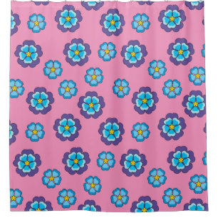 Blue Violet Pink Floral Pattern Shower Curtain