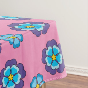 Blue Violet Pink Floral Pattern Tablecloth