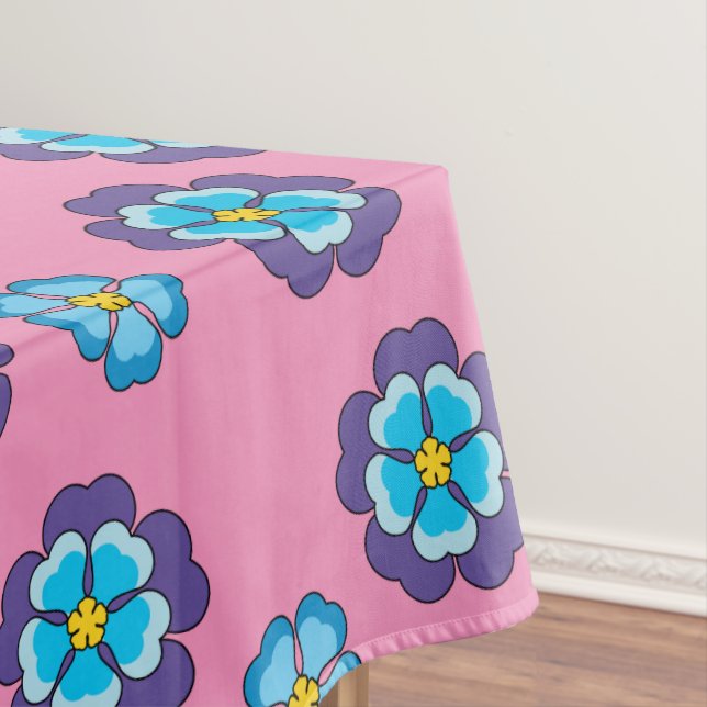 Blue Violet Pink Floral Pattern Tablecloth (In Situ)