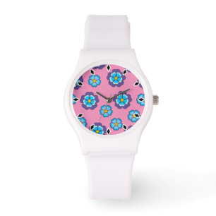Blue Violet Pink Floral Pattern Watch