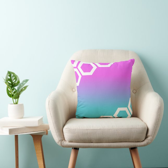 Blue violet purple gradient honeycomb throw pillow (Chair)