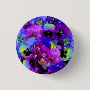 Blue Violet Purple Pansy Spring Flower Button