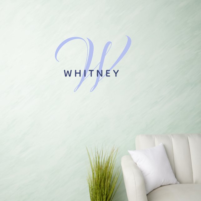 Blue Violet Simple Monogram Name & Initial Wall Decal (Living Room)